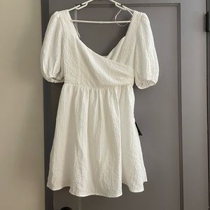 Little Bit In Love White Surplice Puff Sleeve Mini Dress from Lulus